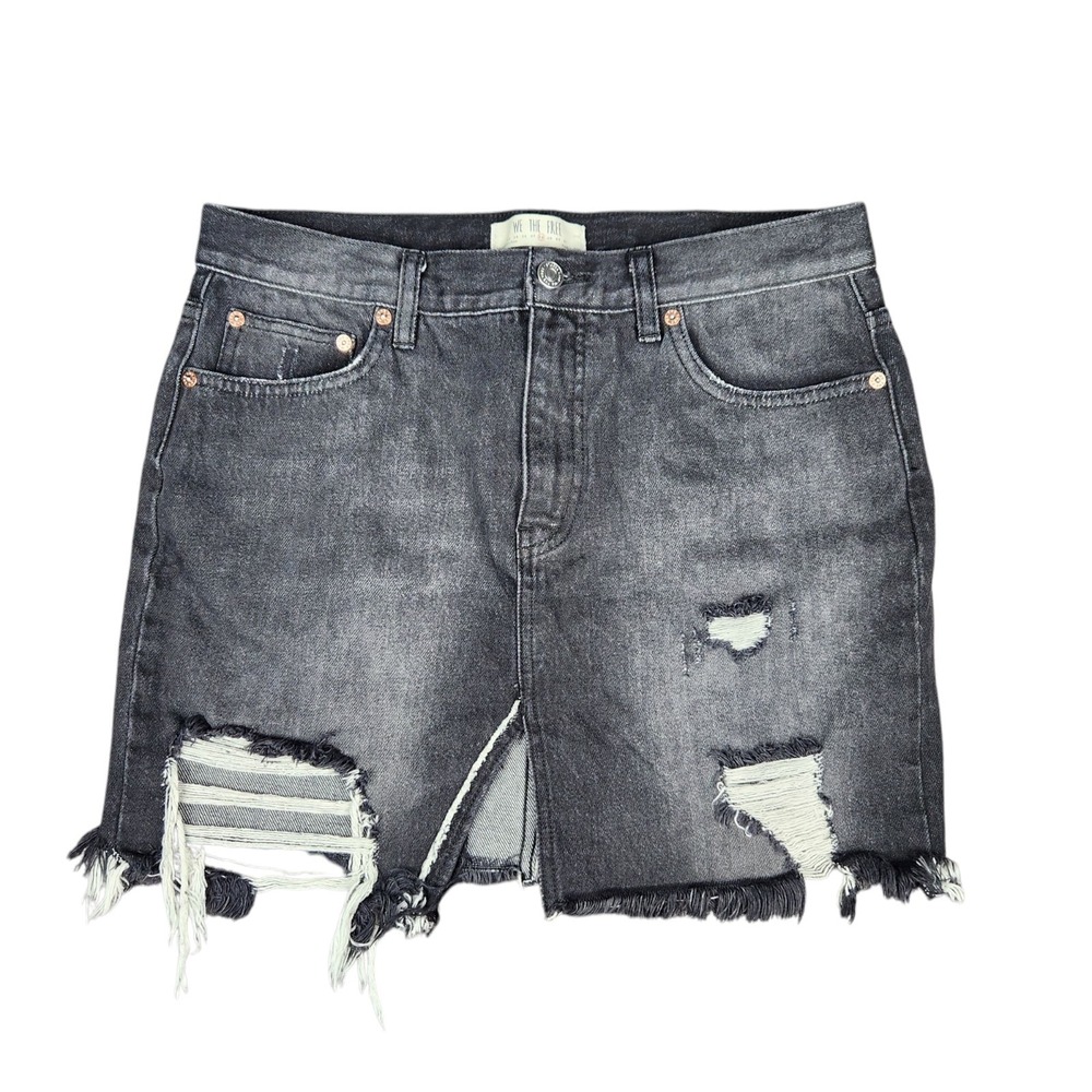 We The Free Relaxed And Destroyed Black Denim Skirt Womens Size 28 Free People - Picture 1 of 11